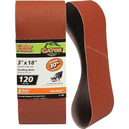 GATOR 7030 Sanding Belt, 3 in W, 18 in L, 120 Grit, Fine, Aluminum Oxide Abrasive 7030GA
